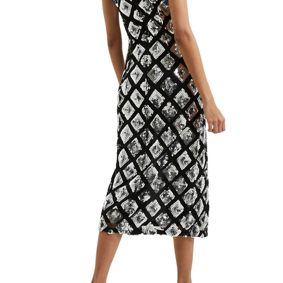 NWOT French Connection Black and Silver Geometric Sequin Dress - Picture 3 of 6